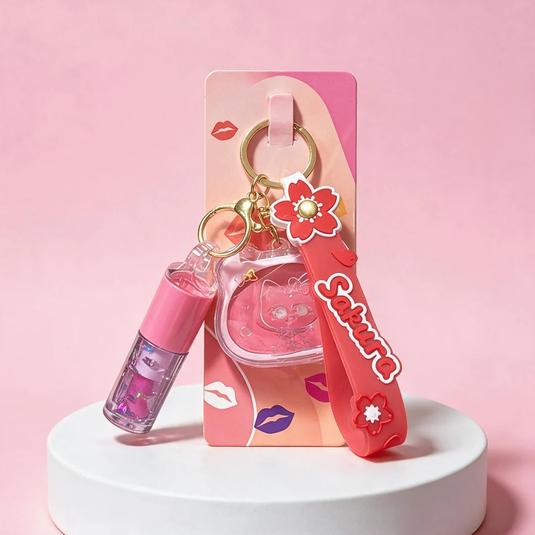 Llavero con gloss y espejo de corazón