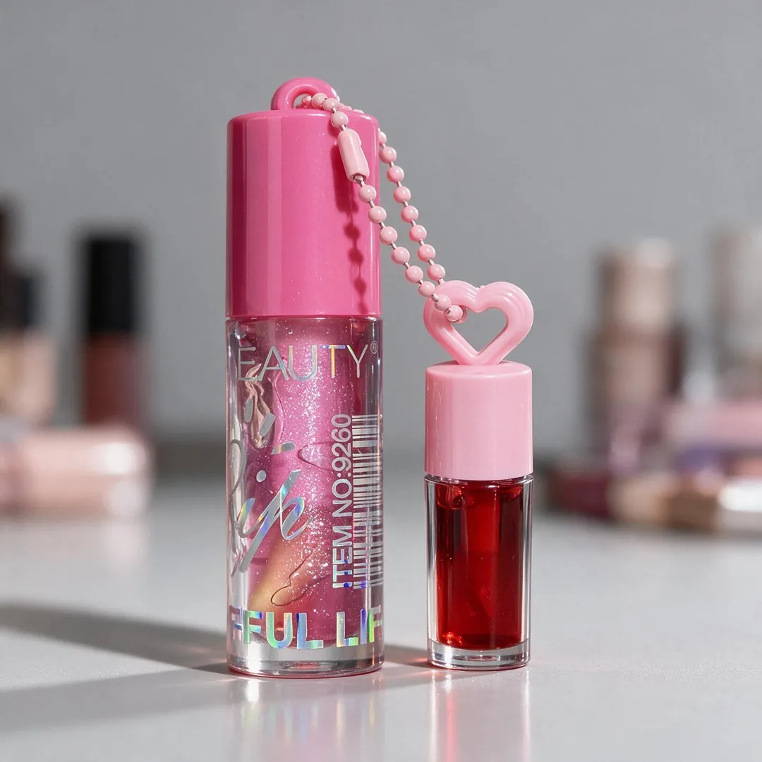 Gloss labial con llavero (mini tinta con dije de corazón)